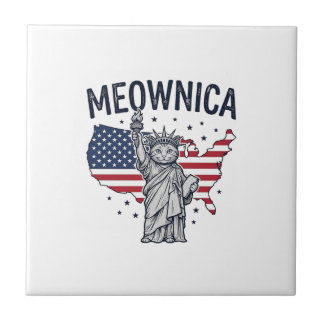 Carreau Meownica Chat Patriotique Design Vectoriel Vintage