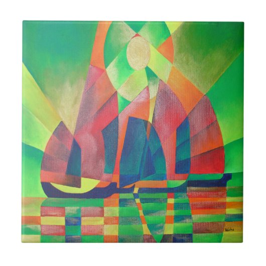 Carreau Mer de vert avec des joncs Abstraits cubes (Devant)
