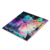 Carreau Mer orageuse, bateau futuriste Lune Abstraite (Côté)