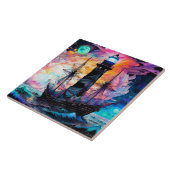 Carreau Mer orageuse, phare de bateau Lune Abstrait (Côté)