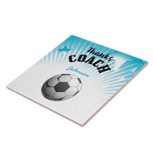 Carreau Merci entraîneur de football étoiles Aqua Blue Bal