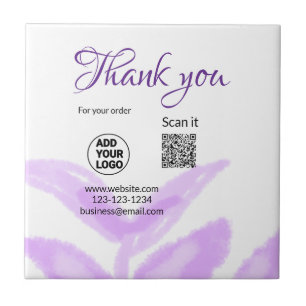 Carreau Merci pour la commande scan QR logo feuilles viole