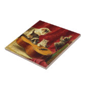 Carreau Mère Chat et chatons Jouer avec la guitare (Côté)