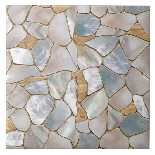 Carreau Mère de perle et de cellules d'or abstrait (Devant)