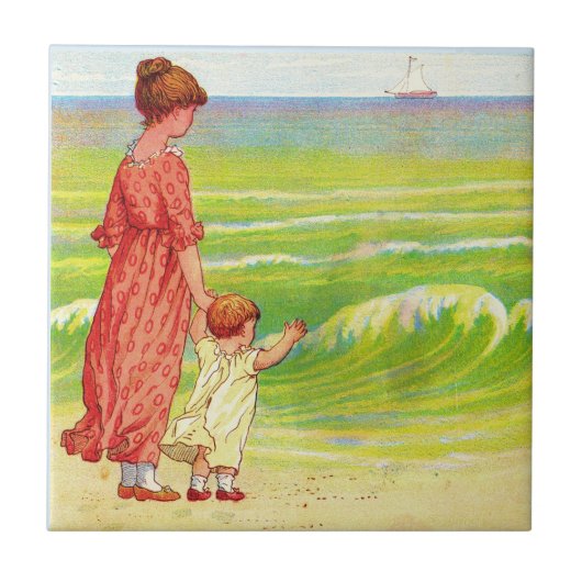 Carreau mère et bébé sur la plage (Devant)