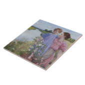 Carreau Mère et enfant au bord d'une rivière avec des Rose (Côté)