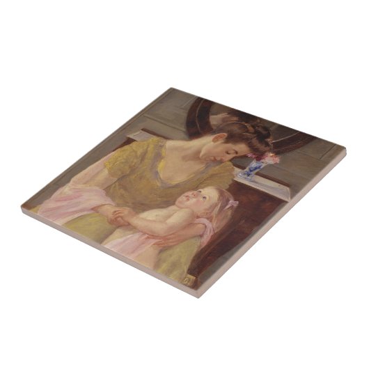 Carreau Mère et enfant avec une écharpe | 1908 de rose (Côté)