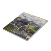 Carreau Mère Wolf & Pups Mountain River Valley (Côté)