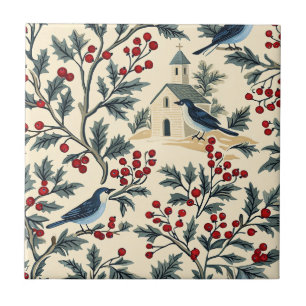 Carreau Merle Bleu Vintage Noël Crème Rouge