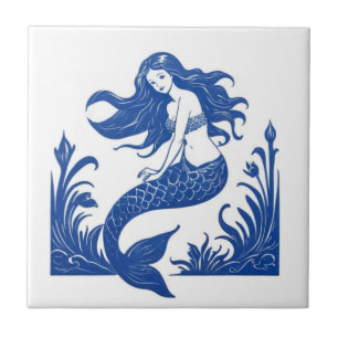 Carreau Mermaid Delft Bleu et blanc Océan Vie