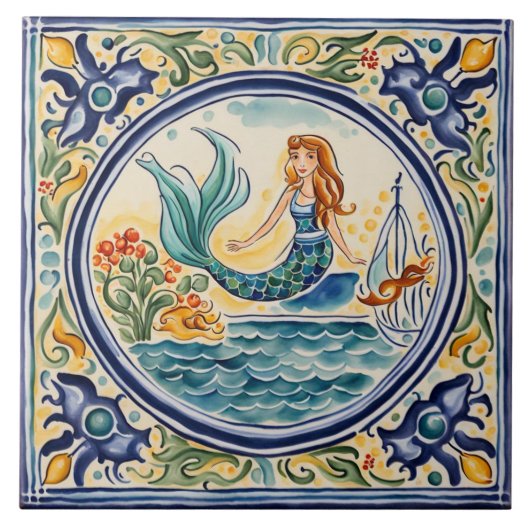 Carreau Mermaid Méditerranée Folk Art (Devant)