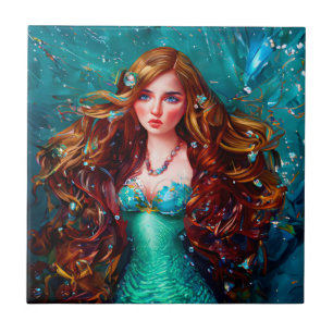 Carreau Mermaid Sea Goddess Nymphe Siren Art sous-marin