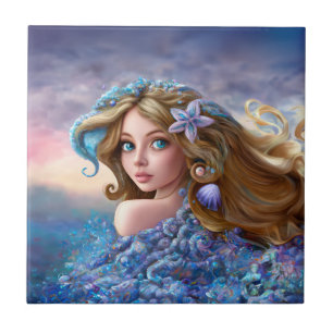 Carreau Mermaid Sea Goddess Nymphe Siren Art sous-marin