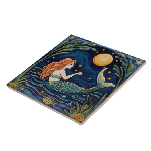 Carreau Mermaid Starry Nuit Mer Océan Fairytale Marine Ble (Côté)