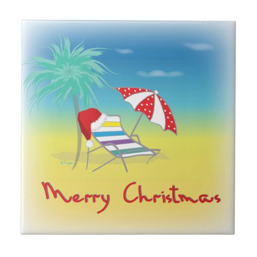 Carreau Merry Christmas, Santa Hat, Palm Tree, Beach (Devant)