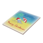 Carreau Merry Christmas, Santa Hat, Palm Tree, Beach (Côté)