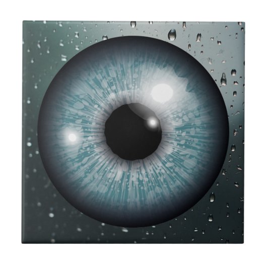 Carreau Mesmersion de l'oeil bleu avec des gouttelettes d' (Devant)