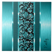 Carreau Métal Turquoise Et Noir Damas Et Métal (Devant)