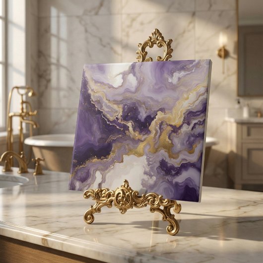 Carreau Metallic Liquid Art Purple & Gold Marble Agate
