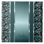 Carreau Métallurgique vert Vintage Damas florales (Devant)