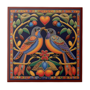 Carreau Mexicaine Huichol style inséparable céramique tuil