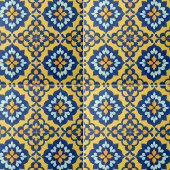 Carreau Mexican Talavera Spanish Azulejo Blue and Yellow