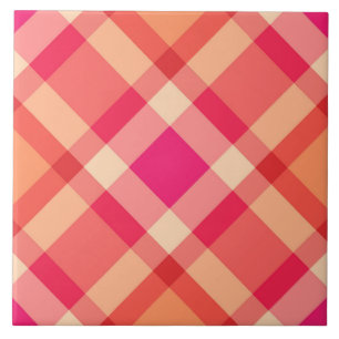 Carreau Mi-siècle Bias Plaid, Orange, Coral & Fuchsia