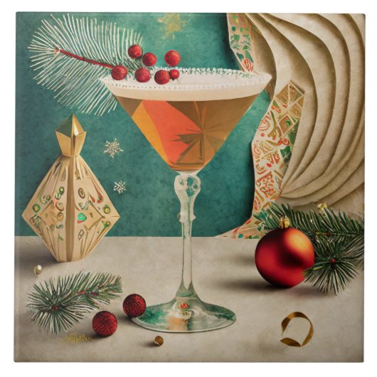 Carreau Mi-Siècle Cocktail de Noël Fête Happy Hour (Devant)
