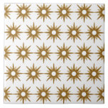 Carreau Mi-siècle moderne Motif de démarrage or grand<br><div class="desc">Design d'inspiration moderne du milieu du siècle avec motif vintage de starbursts rétro or sur un arrière - plan blanc. Design moderne simple et propre. Créez votre propre motif personnalisé en téléchargeant une nouvelle image, ou utilisez le bouton "message" pour contacter le concepteur pour obtenir de l'aide. Pour créer votre...</div>