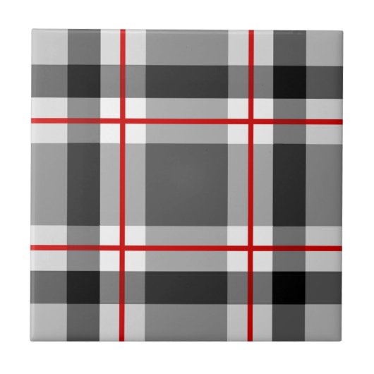 Carreau Mi-siècle moderne Plaid, noir, blanc, gris et R (Devant)