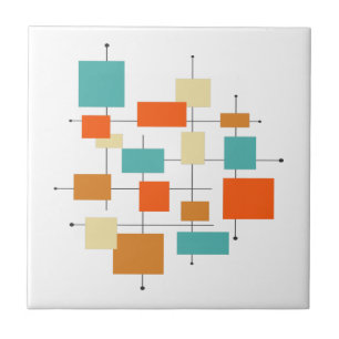 Carreau Mi-siècle Moderne Rétro Orange Turquoise Carré