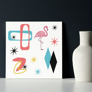 Carreau Mi-Siècle moderne Stars Diamants Flamant rose rose