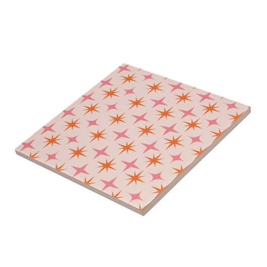 Carreau Mi-Siècle Rétro Starburs Motif rose orange (Côté)