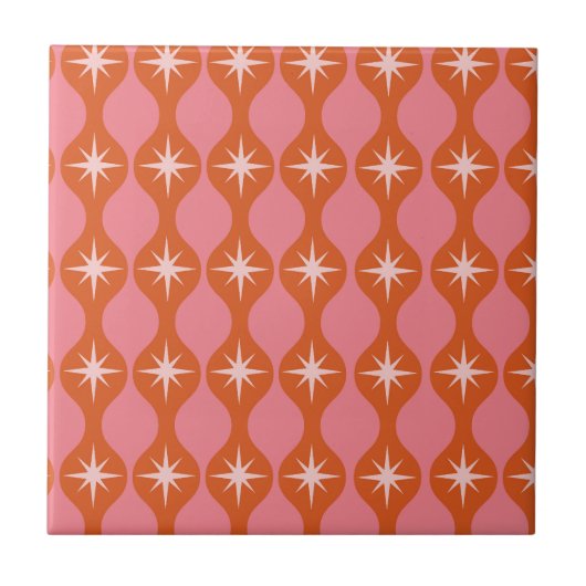 Carreau Mi-siècle Starburts sur Orange Pink Ogee Motif (Devant)