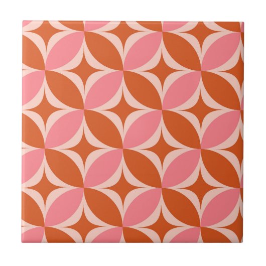 Carreau Mid Century Circle Starburts rose et orange (Devant)