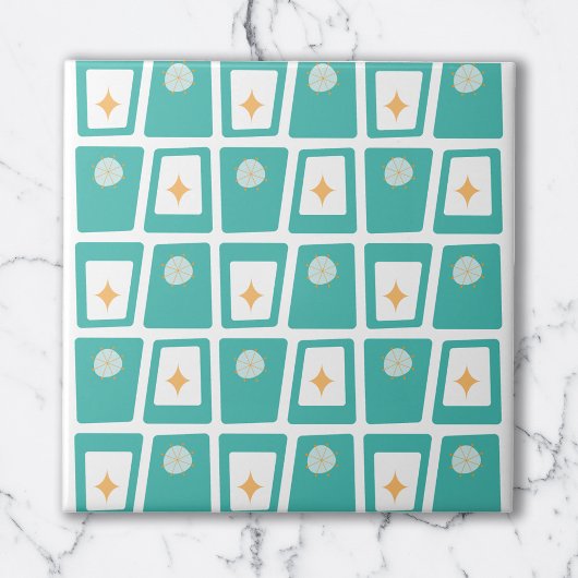 Carreau Mid Century Funky Blocks 2 Aqua, Turquoise et oran