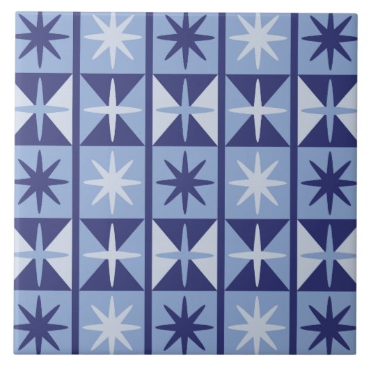 Carreau Mid Century Modern Starburst Pattern in Blues (Devant)