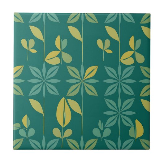 Carreau Mid-Century Modern Teal Botanical Geometric Leaf (Devant)