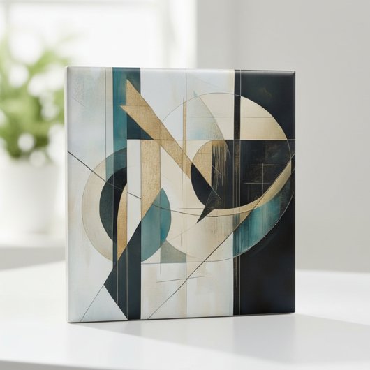 Carreau Mid-Century Modern Teal Gold Linear Geometric