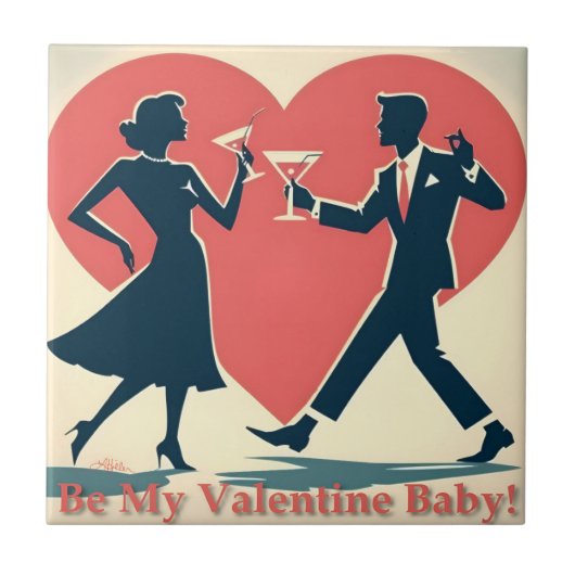 Carreau Mid Century Valentine Hip Martini Dancing Couple (Devant)
