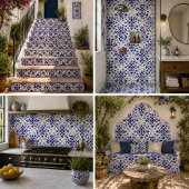 Carreau Midnight Bloom Classic Blue Floral Mosaic
