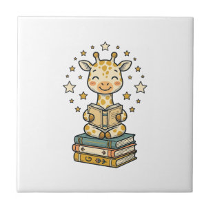 Carreau Mignon Girafe Lecteur de Livres Chemise Vintage De