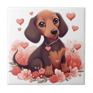 Carreau Mignonne chiot Dachshund avec le coeur