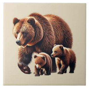 Carreau Mignonne famille d'ours brun chalet de campagne ma