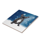 Carreau Mignonne French Bulldog Etoiles de neige Bleu Noël (Côté)