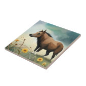 Carreau Mignonne poney brun dans le champ floral (Côté)