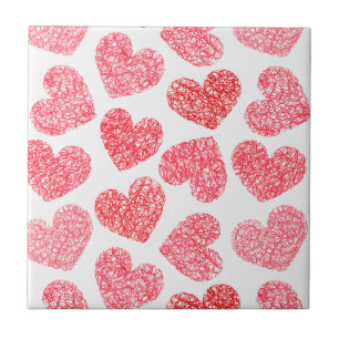 Carreau Mignonne Rouge Doodled Heart Valentine's Day Motif
