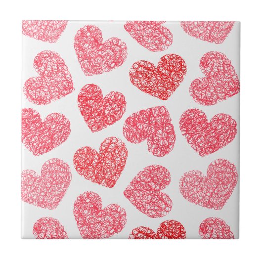Carreau Mignonne Rouge Doodled Heart Valentine's Day Motif (Devant)