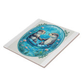 Carreau Mignonnes loutres tenant la main. Plaques de nénup (Côté)