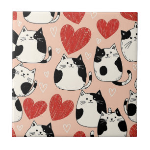 Carreau Mignons chats kawaii roses et motif de cœurs (6)